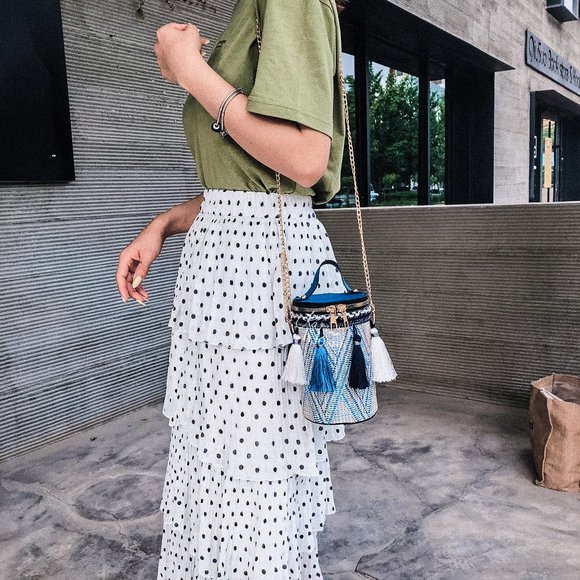 Staycation Blue Tassle cylinder bucket bag purse - Picture 5 of 7